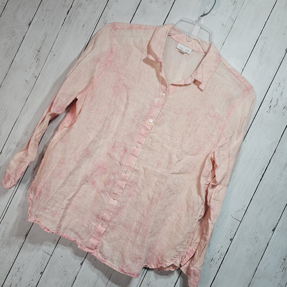 J. Jill Women's Peach Pink Linen Long Sleeves Button Up Shirt Size Medium Petite - Picture 2 of 7